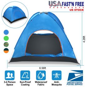 4 Persons Camping Waterproof Tent Pop Up Tent Instant Setup Tent w/2 Mosquito Net Doors Carrying Bag Folding 4 Seasons for Hiking Climbing Adventure F (Option: Green)