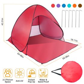 Pop Up Beach Tent Sun Shade Shelter Anti-UV Automatic Waterproof Tent Canopy for 2/3 Man w/ Net Window Storage Bag for Outdoor Beach Camping Fishing P (Option: Red)