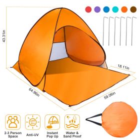 Pop Up Beach Tent Sun Shade Shelter Anti-UV Automatic Waterproof Tent Canopy for 2/3 Man w/ Net Window Storage Bag for Outdoor Beach Camping Fishing P (Option: Orange)