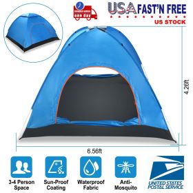 4 Persons Camping Waterproof Tent Pop Up Tent Instant Setup Tent w/2 Mosquito Net Doors Carrying Bag Folding 4 Seasons for Hiking Climbing Adventure F (Option: PopupTent)