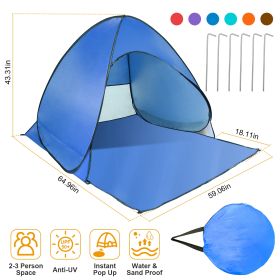 Pop Up Beach Tent Sun Shade Shelter Anti-UV Automatic Waterproof Tent Canopy for 2/3 Man w/ Net Window Storage Bag for Outdoor Beach Camping Fishing P (Option: Blue)