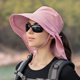 Wide Brim Shawl Ponytail Bucket Hat For Women (Color: 5# Pink)