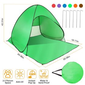 Pop Up Beach Tent Sun Shade Shelter Anti-UV Automatic Waterproof Tent Canopy for 2/3 Man w/ Net Window Storage Bag for Outdoor Beach Camping Fishing P (Option: Green)